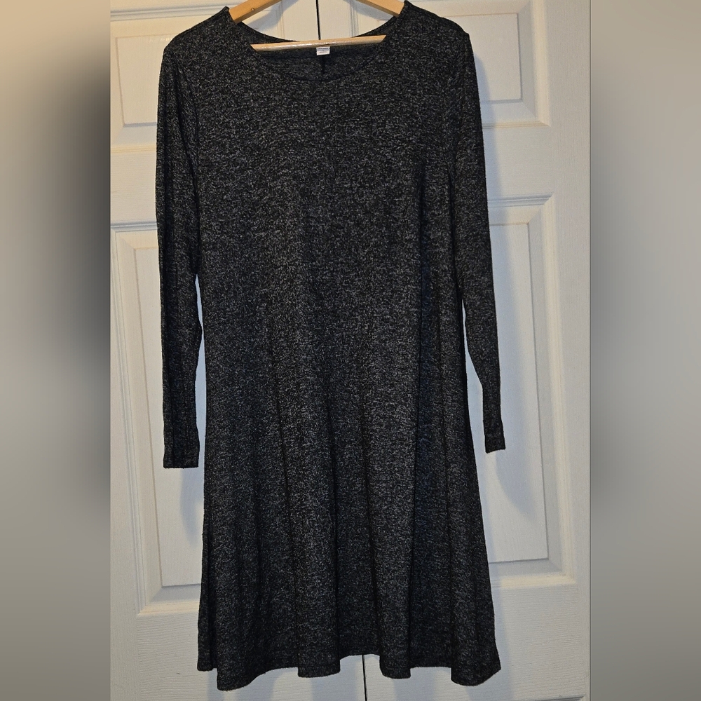Old Navy Black Heathered Long Sleeve Dress XL